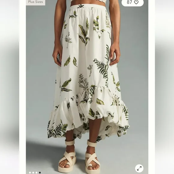 NWT Anthropologie High Low Cotton Bubble skirt leaf print size XL - Picture 4 of 7
